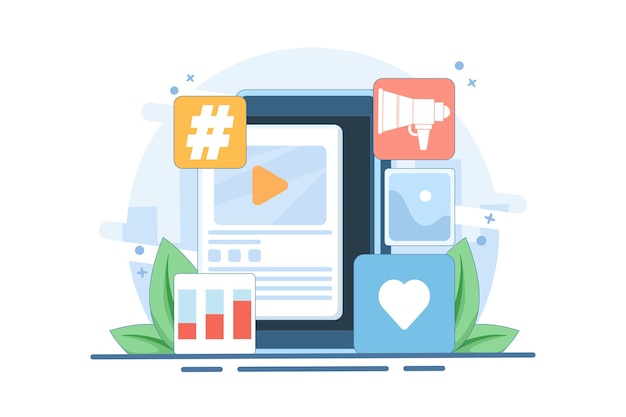 illustration vectorielle sur le concept de marketing des médias sociaux ou le marketing numérique moderne