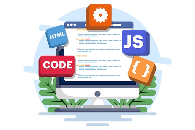 illustration vectorielle Concept de programmation informatique avec Java ou HTML ou conception web ou logiciel