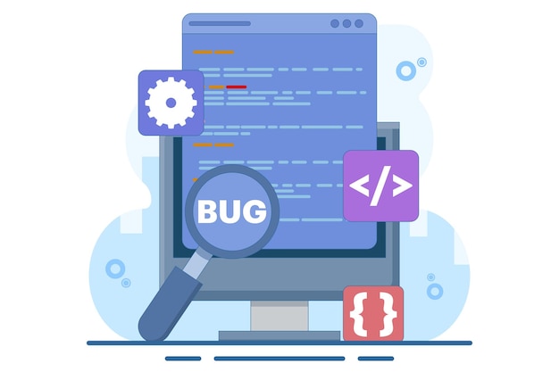 illustration vectorielle sur le concept de rapport de bug ou la détection de bugs informatiques