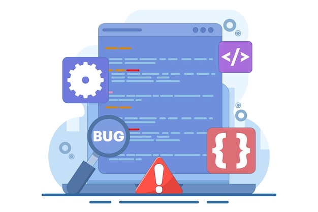 illustration vectorielle sur le concept de rapport de bug ou la détection de bugs informatiques