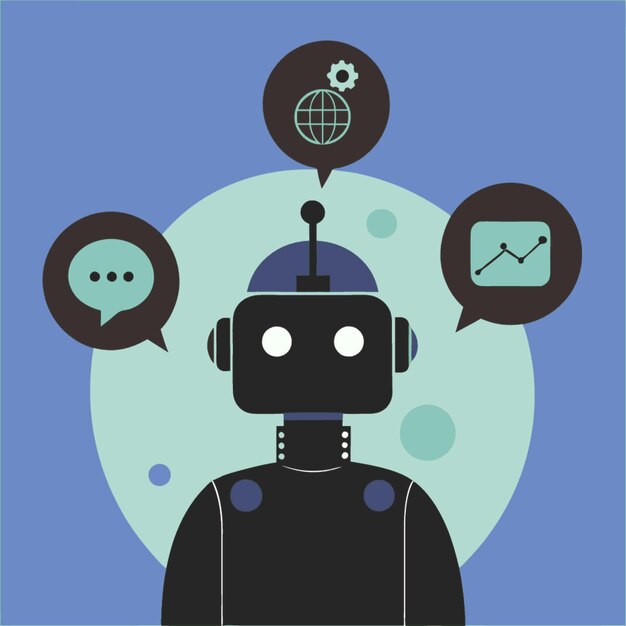Illustration vectorielle de concept technologique avec des éléments de style plat de conception de chatbots