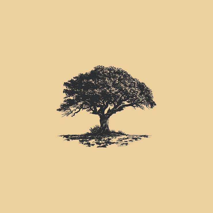 Vecteur illustration vectorielle de la conception du logo d'un vieil arbre gravé