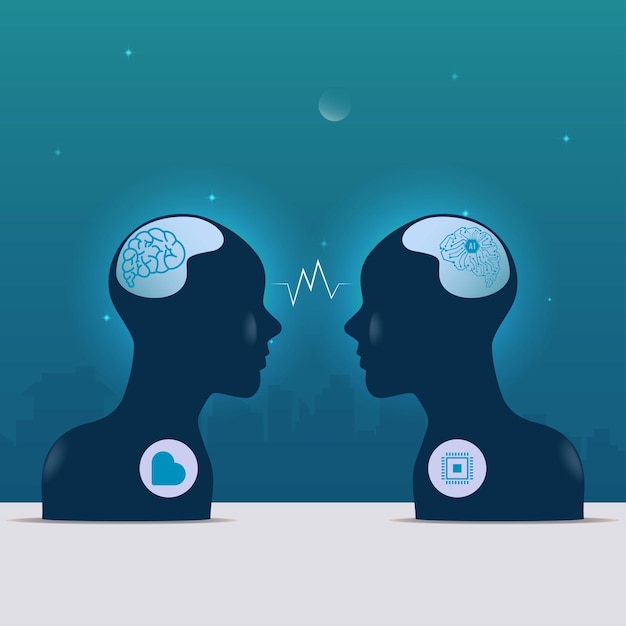 Illustration vectorielle de conception humaine par rapport à l'intelligence artificielle