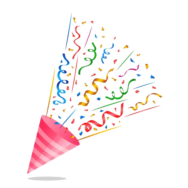 Illustration vectorielle de confettis colorés avec des rubans serpentins et un chapeau d'anniversaire