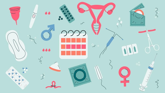 Vecteur illustration vectorielle de la contraception et des jours de la femme les moyens de protection