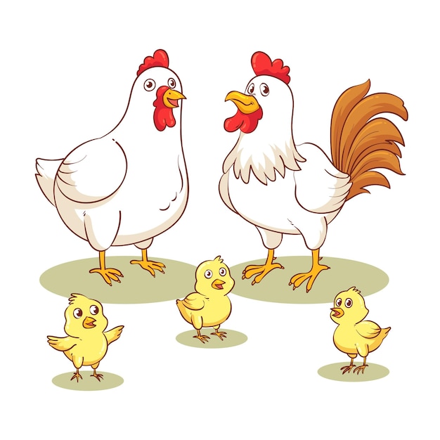 Illustration Vectorielle De Coq, Poule Et Poussin