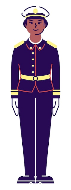 Vecteur illustration vectorielle de couleur rvb semi-plate marine enrôlée. poste. officier du corps des marines féminin personnage de dessin animé isolé sur fond blanc