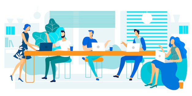 Illustration vectorielle Coworking Large Long Table.