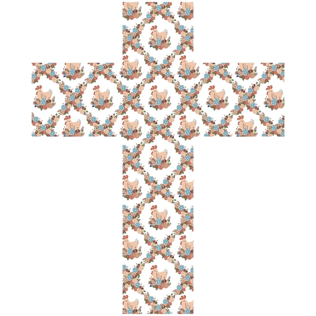 Illustration vectorielle de croix décorée religieuse avec des oeufs de poules et des fleurs pour les vacances de Pâques