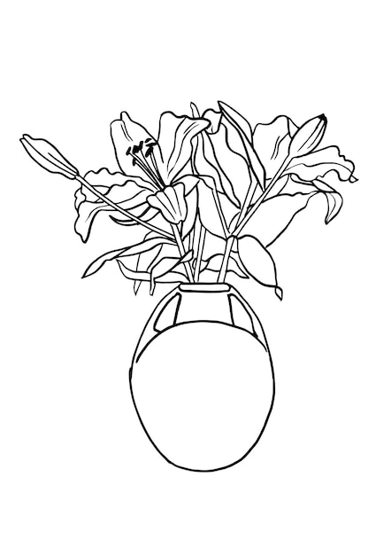 Illustration Vectorielle Croquis à L'encre Avec Des Fleurs De Lis Avec Vase Art Pour Pour Les Impressions Art Mural Arrière-plan De Bannière