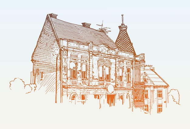 Illustration vectorielle de croquis numérique du paysage urbain d'Uzhgorod, Ukraine, carte postale de voyage