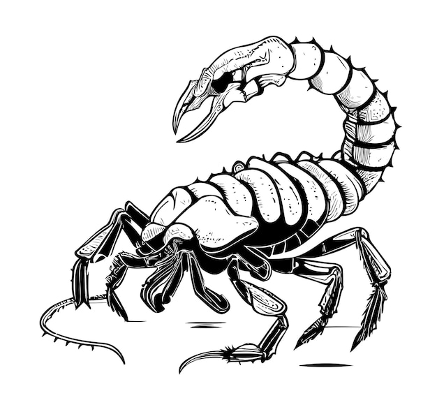 Vecteur illustration vectorielle de croquis de style de gravure dessinés à la main de scorpion