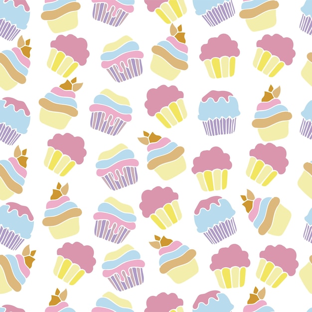 Illustration Vectorielle De Cupcakes Sucrés Sur Fond Blanc, Pour Couverture De Papier Peint Intérieur, Nourriture, Cuisine