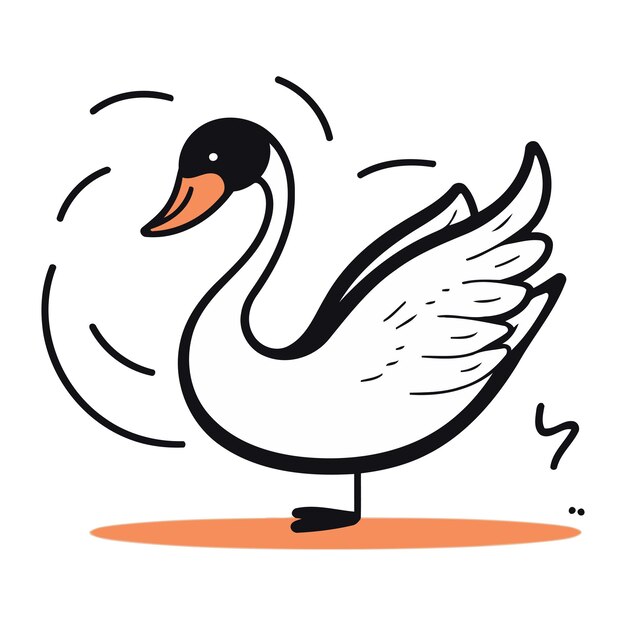 Vecteur illustration vectorielle d'un cygne sur un fond blanc de style dessiné à la main