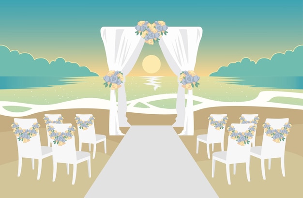 Vecteur illustration vectorielle de décorations de voûte de mariage plage colorée