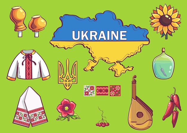 Vecteur illustration vectorielle définie des caractères d'éléments pour le village ukrainien