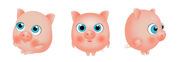 Illustration Vectorielle Définie Cochon Rose Mignon.