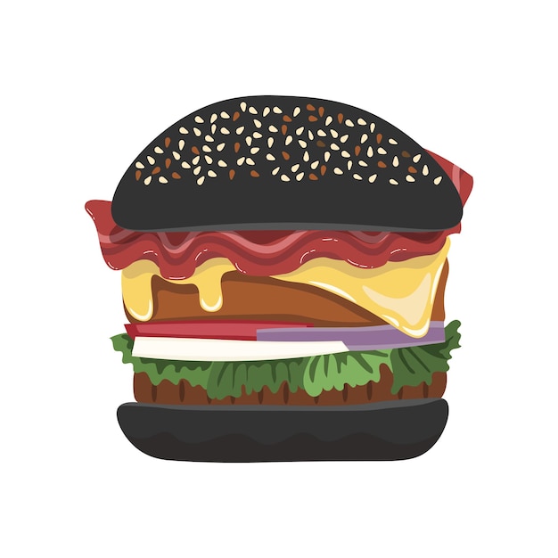 Vecteur illustration vectorielle de délicieux burger au charbon de bois sur fond blanc