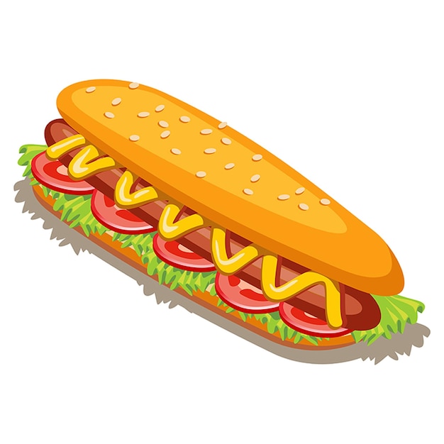 Illustration Vectorielle De Délicieux Hot-dog Rempli De Légumes Verts Frais