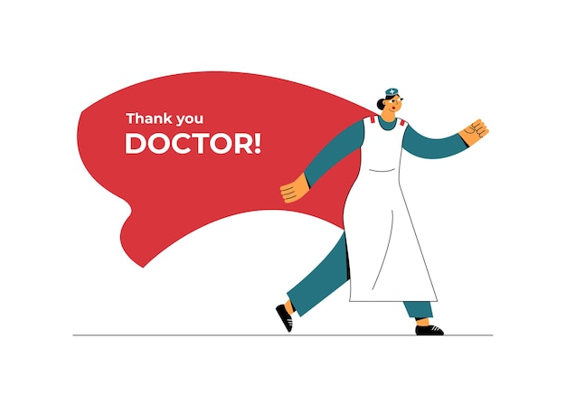 Illustration vectorielle design plat avec Super Woman Doctor en cape rouge.