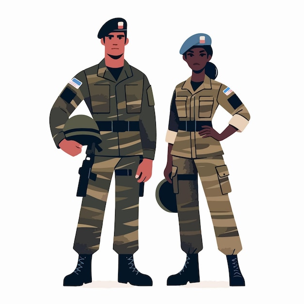 illustration vectorielle dessin animé armée masculine et féminine