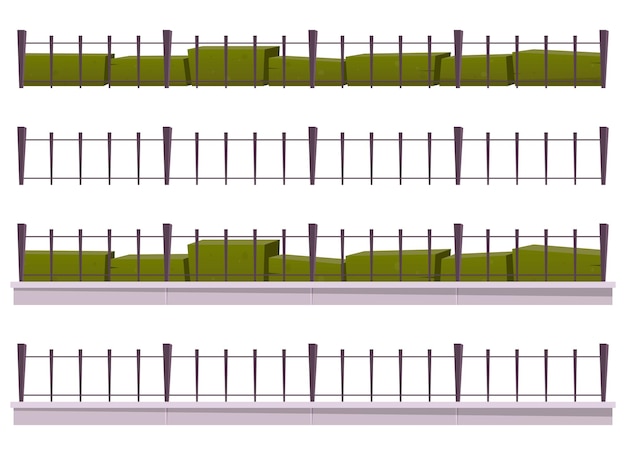 Vecteur illustration vectorielle de dessin animé clôture métallique collection isolée sur blanc