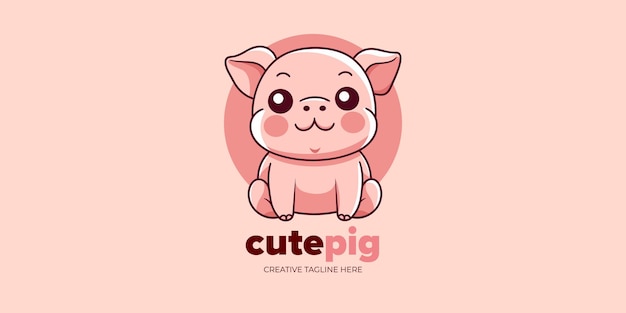 Illustration vectorielle de dessin animé de cochon attachant adaptée à la conception de logo et Poster