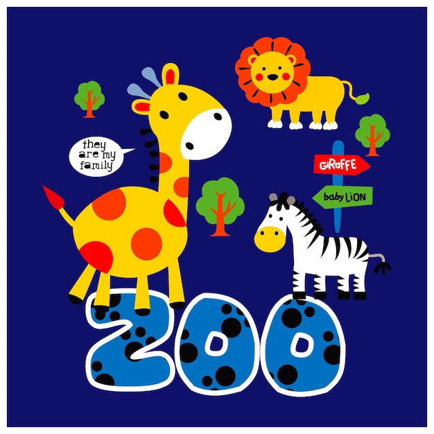 illustration vectorielle de dessin animé de conception d'animaux de zoo