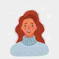 Vecteur illustration vectorielle de dessin animé du visage d'une fille aux cheveux roux sur blanc
