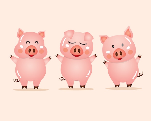 Illustration vectorielle de dessin animé mignon cochons