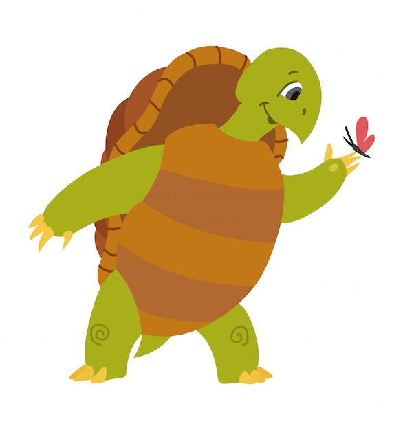 Illustration Vectorielle De Dessin Animé Mignon Tortue Isolé Sur Blanc