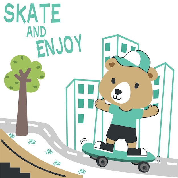 Illustration vectorielle de dessin animé ours mignon jouant à la planche à roulettes Peut être utilisé pour les enfants bébé t-shirt impression design mode graphique bébé douche carte célébration salutation et autre décoration