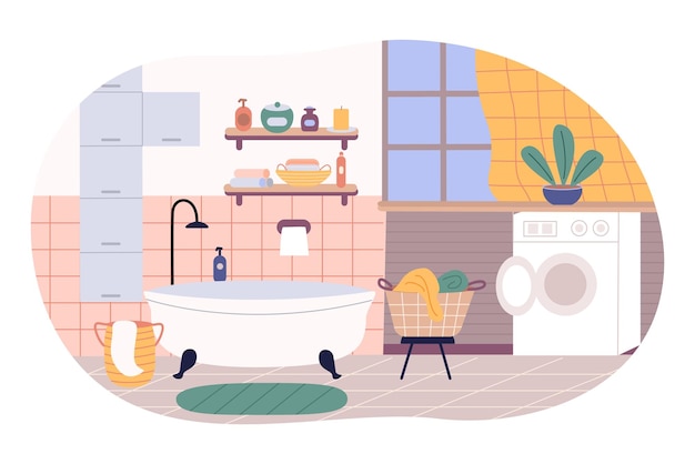 Vecteur illustration vectorielle de dessin animé plat avec salle de bain intérieure et douche