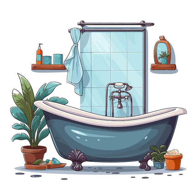 Vecteur illustration vectorielle de dessin animé de salle de bain dessinée à la main clipart fond blanc