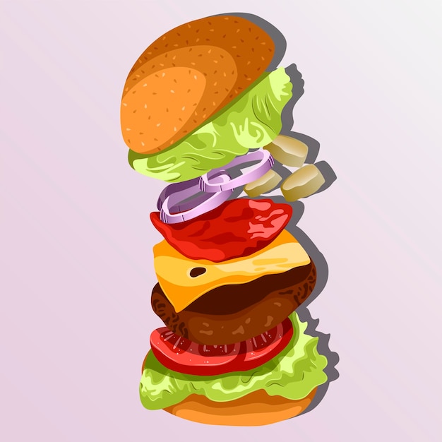 Illustration Vectorielle De Dessin De Style Dessin Animé Hamburger Volant.