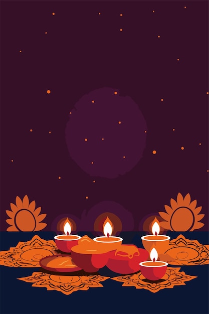 Illustration Vectorielle Dessinée à La Main De L'affiche De Fond De Célébration Du Festival De La Lumière De Diwali