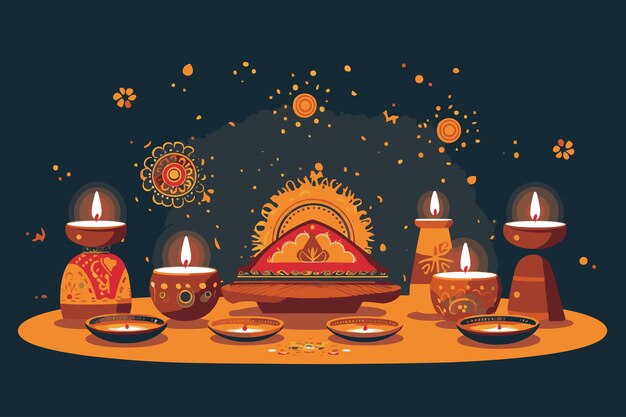 Illustration Vectorielle Dessinée à La Main De L'affiche De Fond De Célébration Du Festival De La Lumière De Diwali