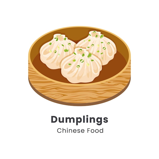 Illustration vectorielle dessinée à la main de boulettes de nourriture chinoise dans un panier à vapeur en bambou