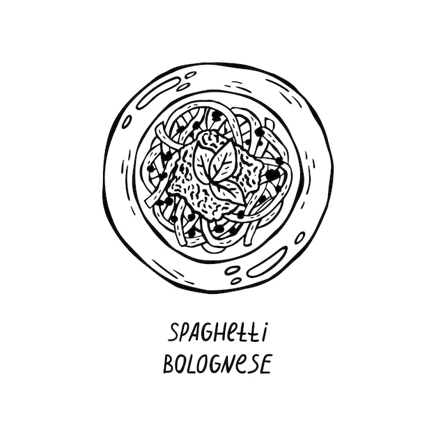 Illustration Vectorielle Dessinée à La Main De La Cuisine Italienne Spaghetti Bolognaise