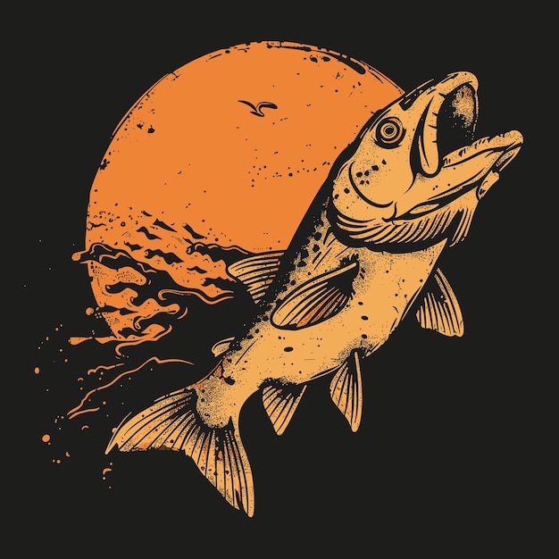 Illustration vectorielle dessinée à la main d'un dessin de T-shirt de saumon