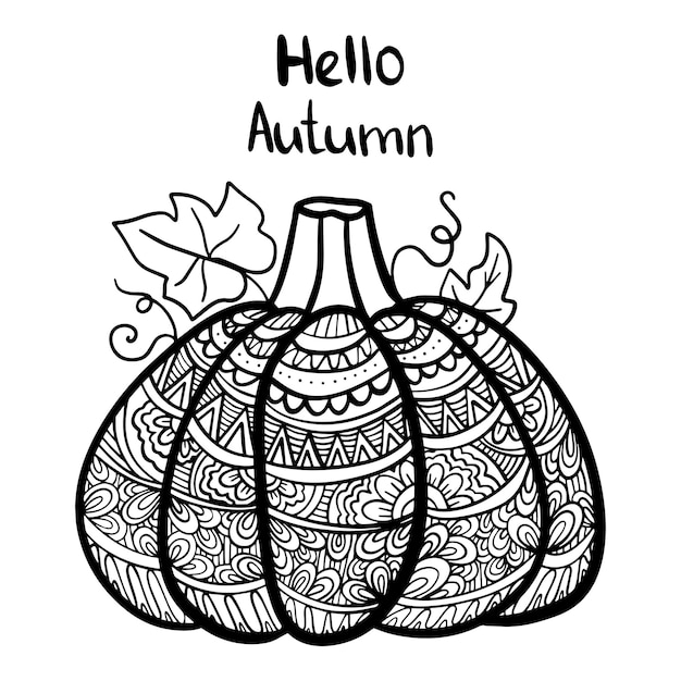 Illustration vectorielle dessinée à la main d'un doodle zen de citrouille et d'un dessin d'automne enchevêtrement zen avec un motif