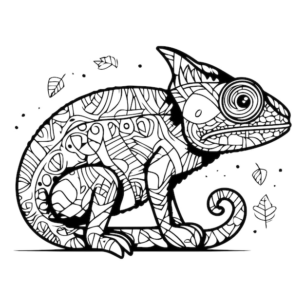 Vecteur l'illustration vectorielle dessinée à la main du chameleon zentangle