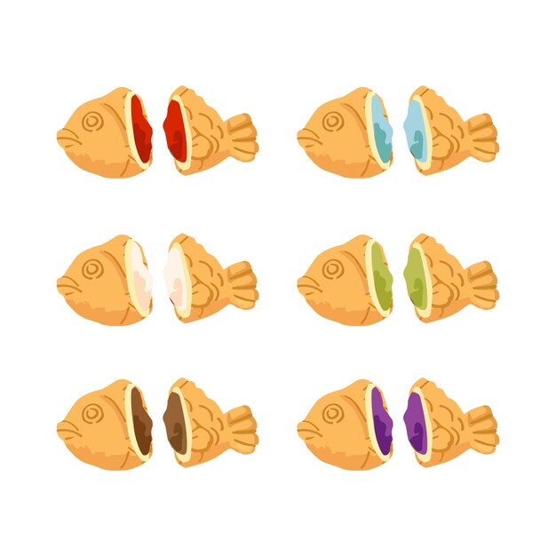 Vecteur illustration vectorielle dessinée à la main du dessert traditionnel japonais taiyaki