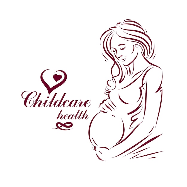 Illustration vectorielle dessinée à la main d'une femme élégante enceinte attendant bébé, croquis. Affiche marketing de la maternité