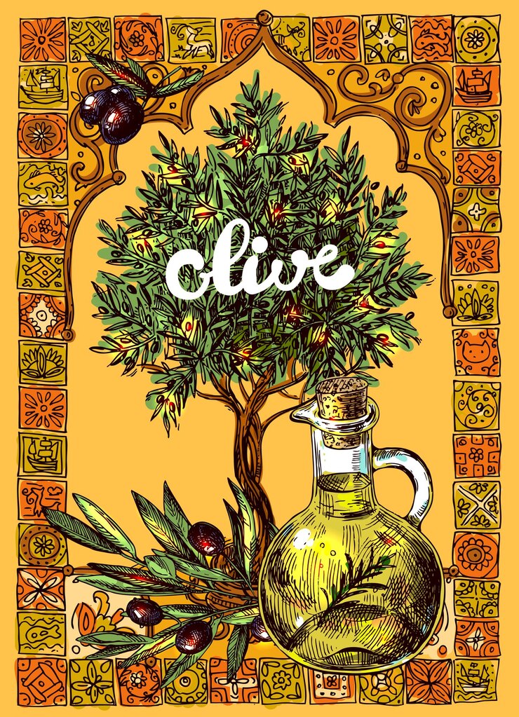 Illustration vectorielle dessinée à la main huile d'olive et olives Style de croquis Utiliser pour la conception d'emballages et le web