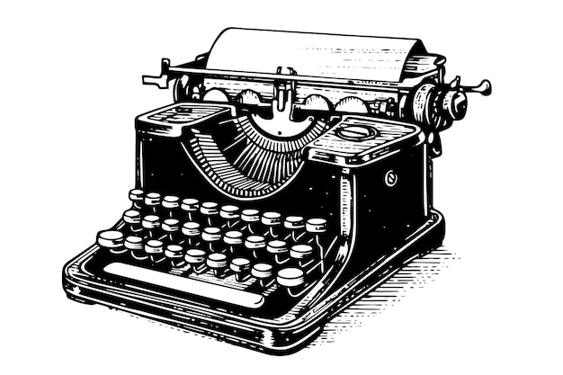 Illustration Vectorielle Dessinée à La Main D'une Machine à écrire Rétro Dans Un Style Gravé Vintage