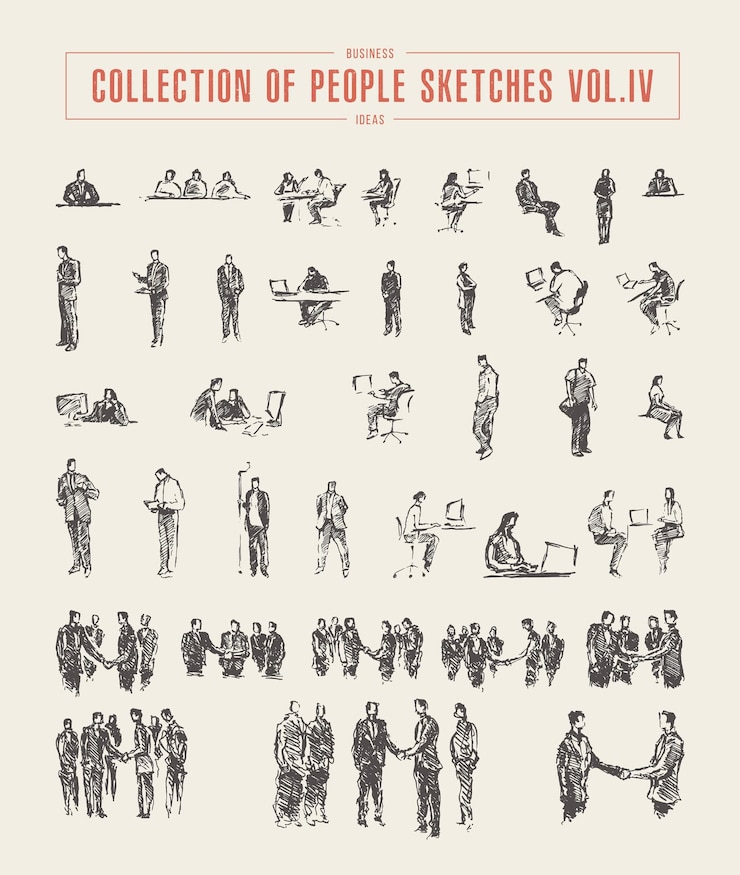 Vecteur illustration vectorielle dessinée à la main de personnes lors de réunions d'affaires