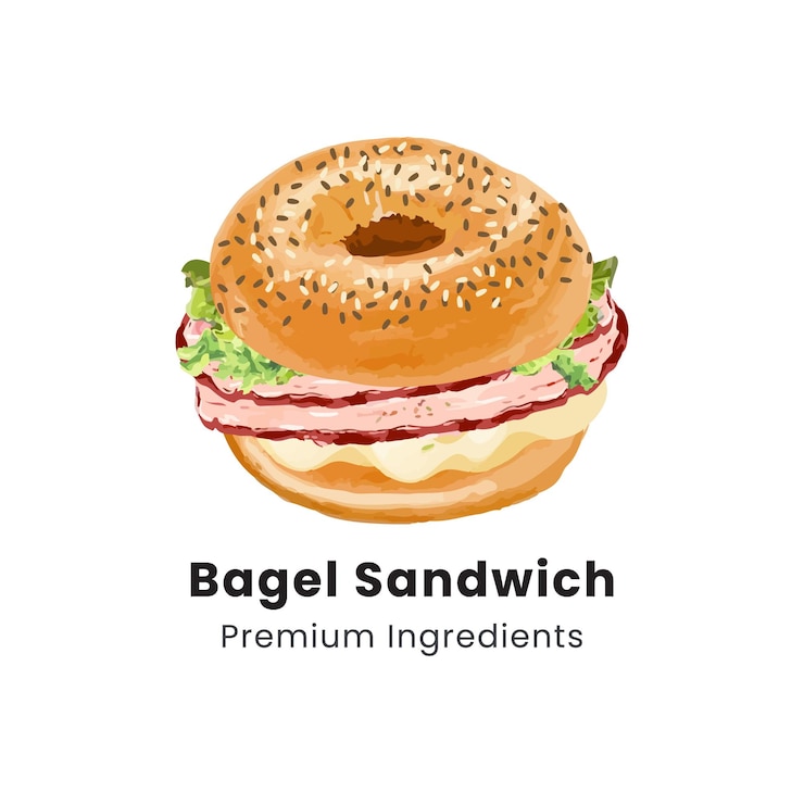 Vecteur illustration vectorielle dessinée à la main d'un sandwich au bagel avec diverses garnitures