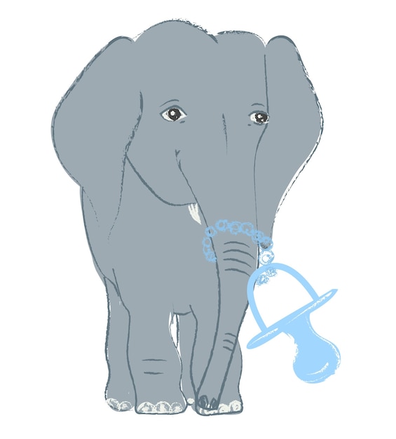 Vecteur illustration vectorielle dessinés à la main avec un bébé éléphant mignon célébrant la nouvelle naissance isolé sur fond blanc