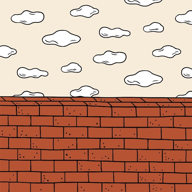 Vecteur illustration vectorielle dessinés à la main de nuage et mur de briques rouges papier peint doodle